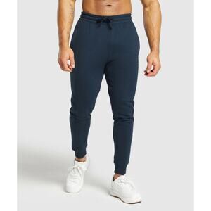 Gymshark Crest Navy Blue Cotton Blend Jersey Sweatpants Joggers Men's L